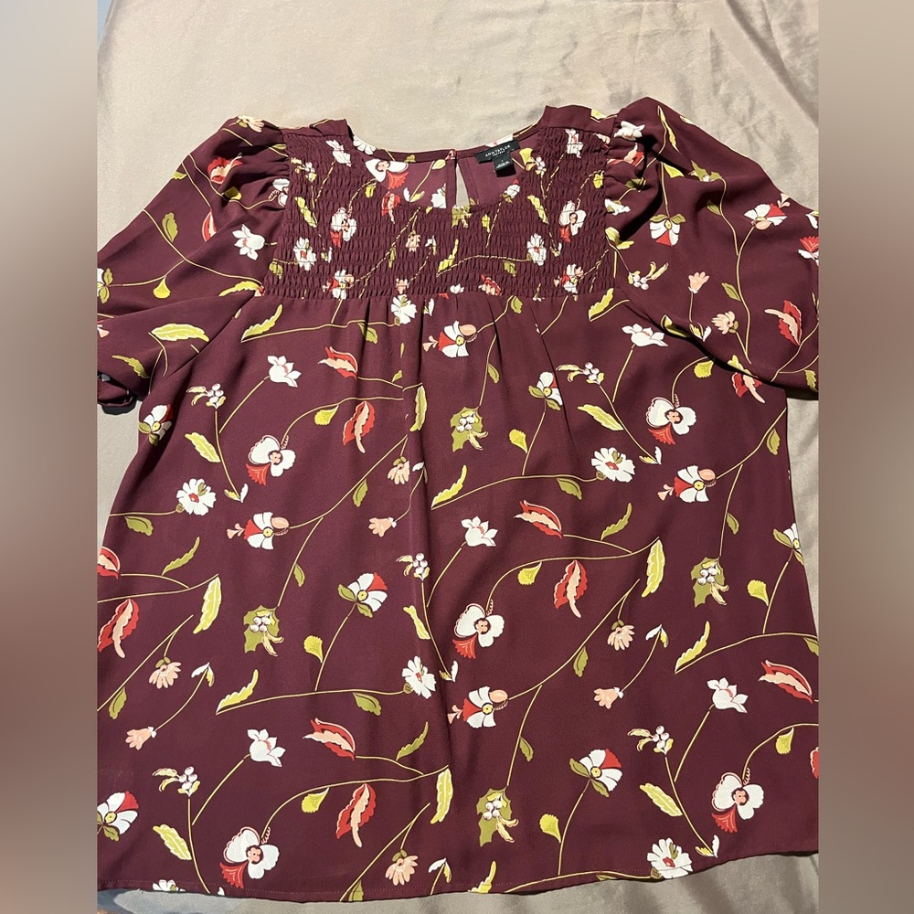 Gently Worn - Ann Taylor Burgundy Floral Blouse